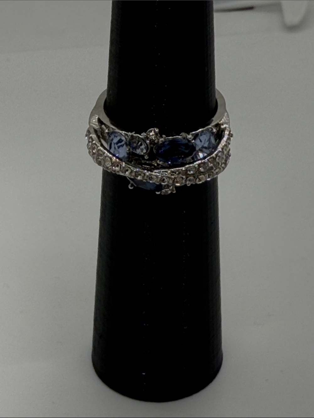 Sterling Silver Blue Stone and Clear Crystal Stackable Ring - Blue size 7 1/2